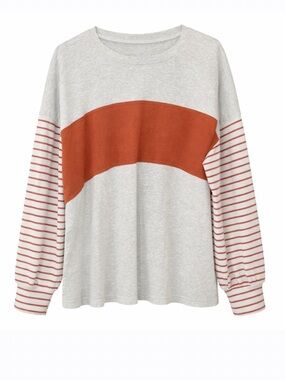 Boutique Light Gray & Rust Stripe Pullover Sweater Size XL